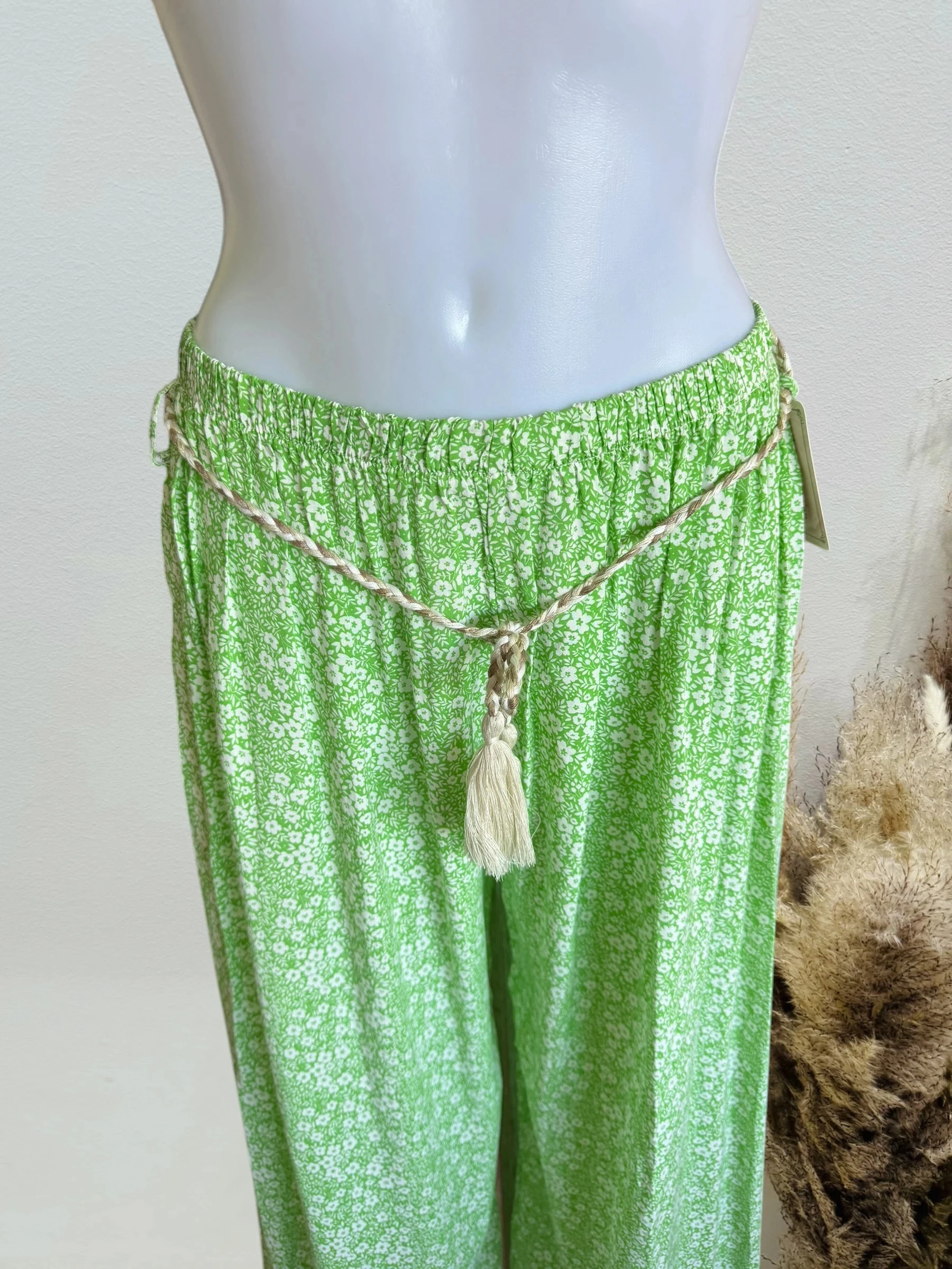 Pantalon fluide Palazzo verde e flor branca especial grande – photo 9